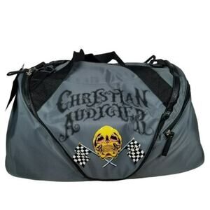 Christian Audigier Duffel Bag Gym Travel Skull and Flag Grey Nylon